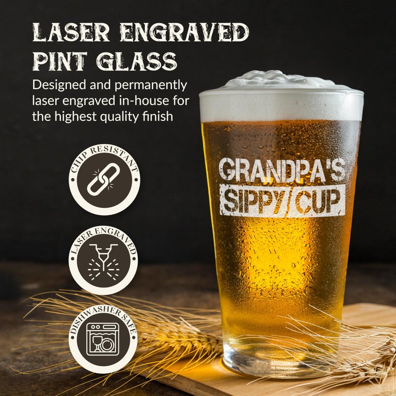 shop4ever Grandpa's Sippy Cup Laser Engraved Beer Pint Glass 16 oz. Funny Father's Day Gift for Grandpa Papa Granddad - Image 2